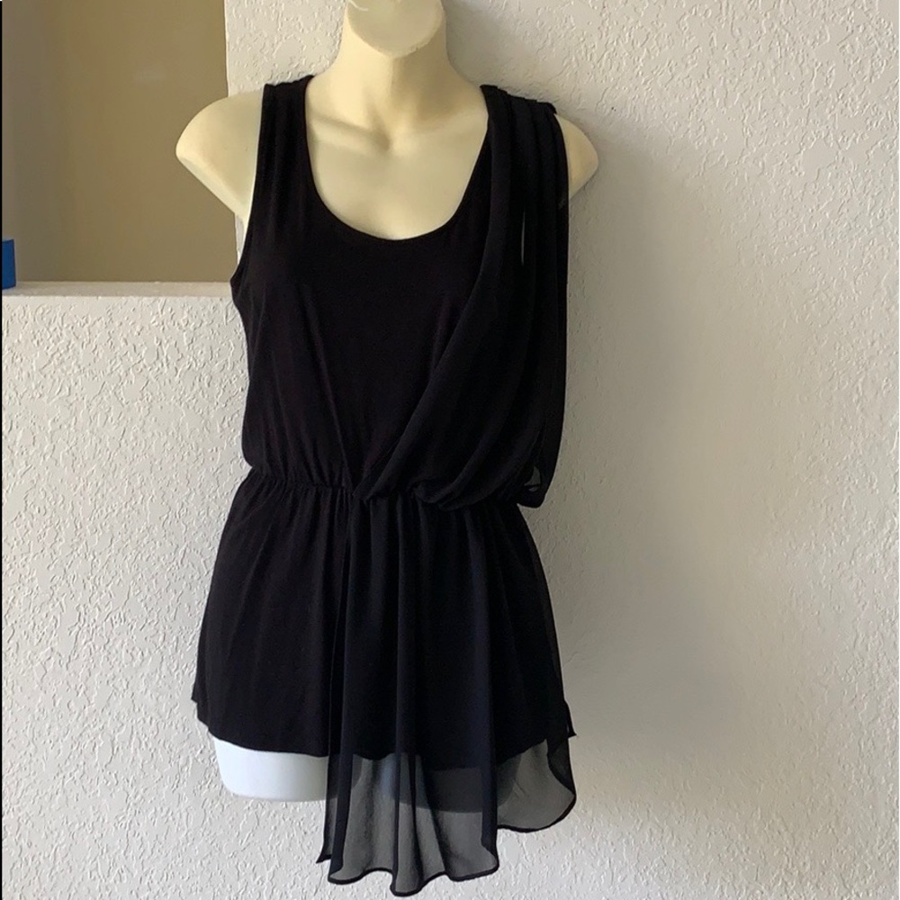 Vince Camuto tank with sheer asymmetrical draping.